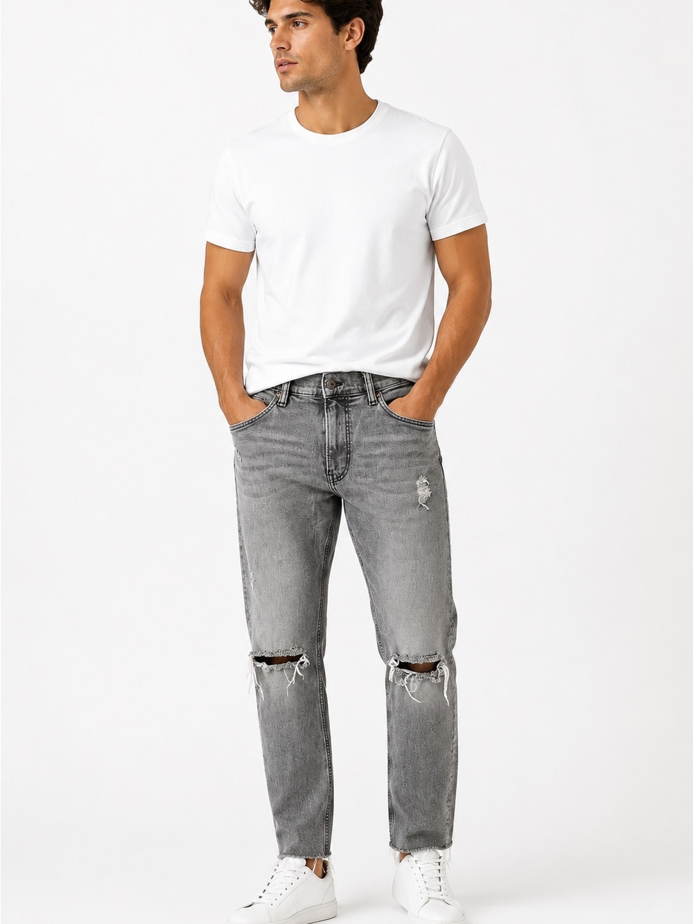 H &M Mens Gray Distressed Skinny Jeans Size 33 Ankle Length